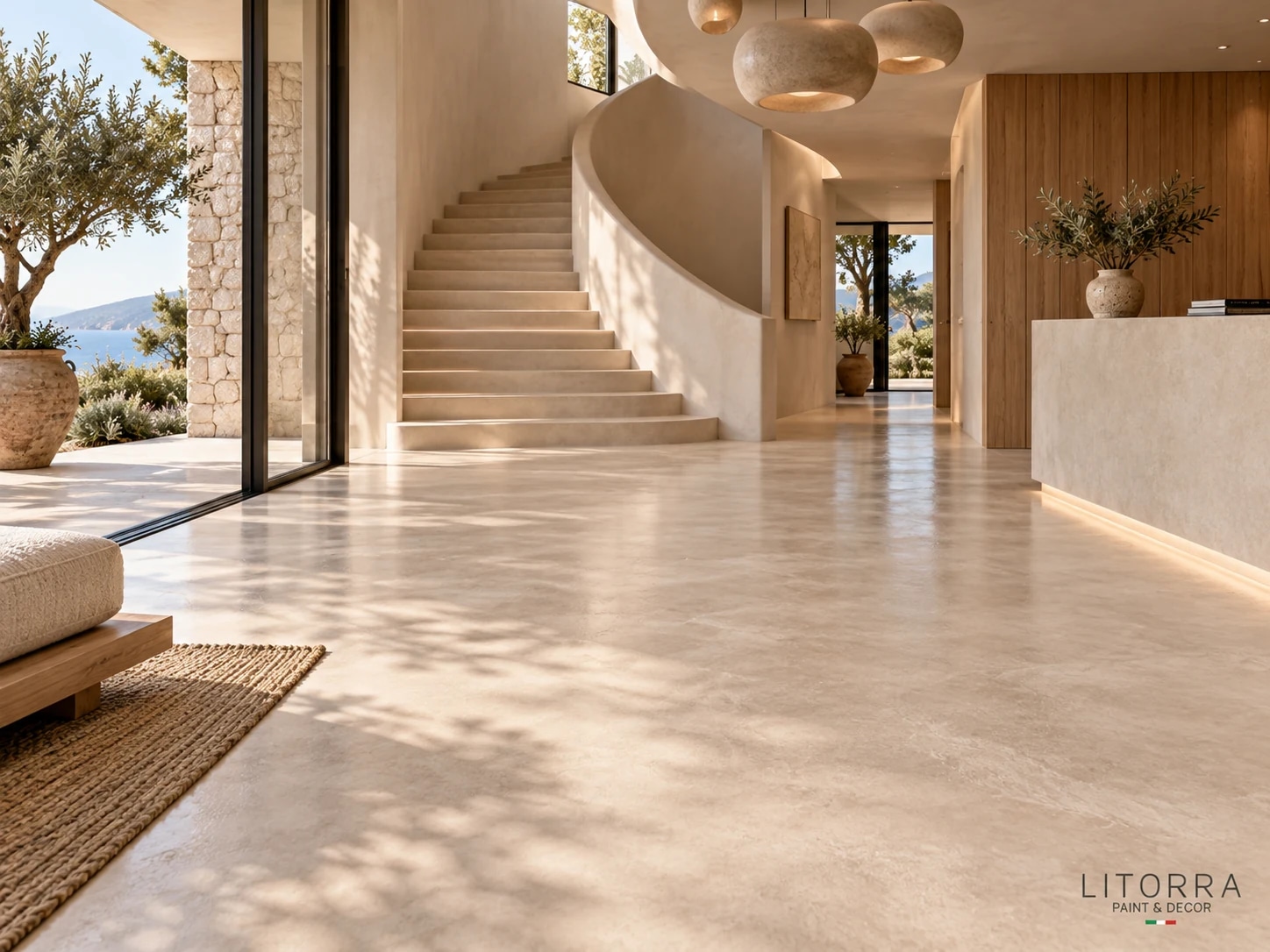 Inspiration d’accueil lumineux, escalier et sol continu clair