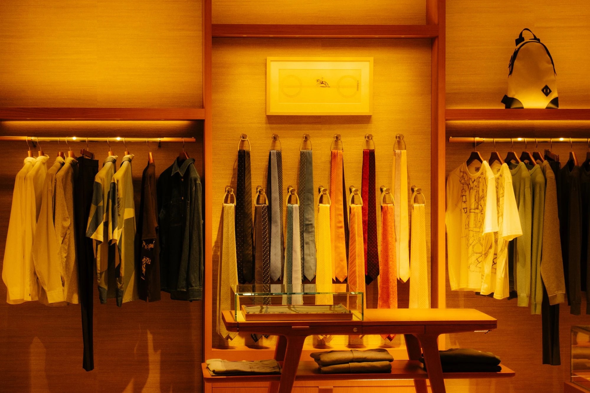 Mobilier de présentation éclairé dans un magasin de mode